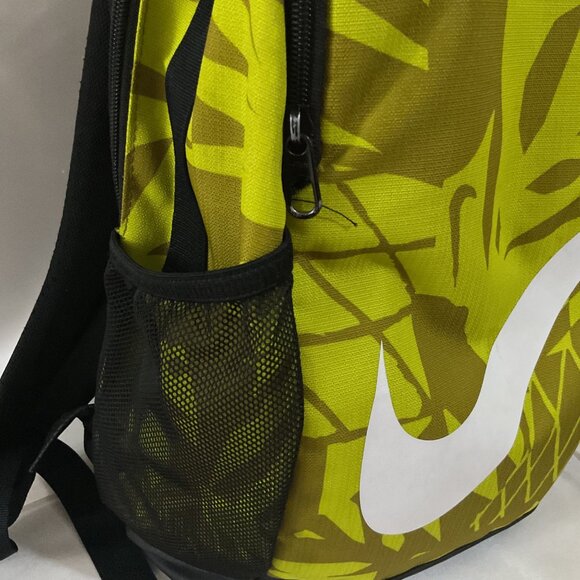 Used Nike Lime Green Print Backpack With White Swoosh Logo Mesh Side Pockets Pad - Picture 2 of 8